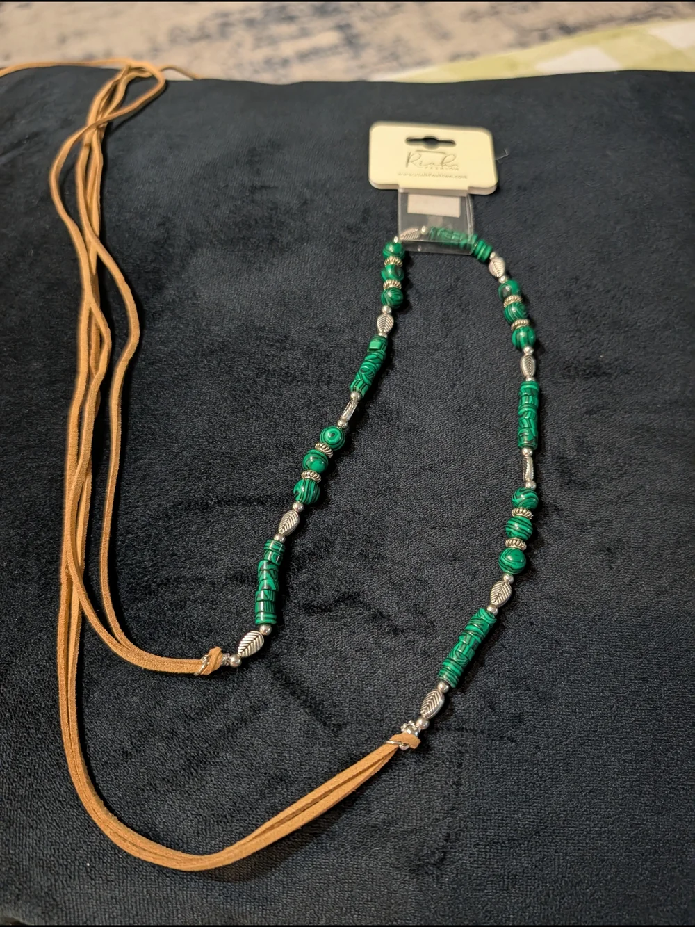 Riah Fashion Green Beaded Faux Leather Ball/Bead Waist String 48